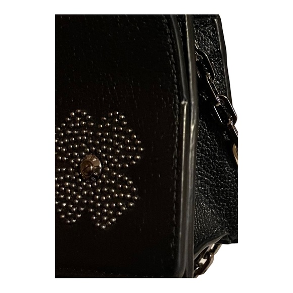 Henri Bendel Crossbody Studded Flower Bag Black Leather 8X5 Inches Casual - Picture 3 of 15